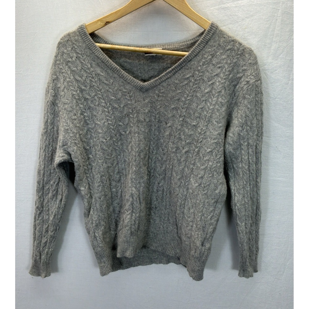 J.Crew 100% Cashmere Sweater Women's S Gray Tan Long Sleeve V Neck Minimalist